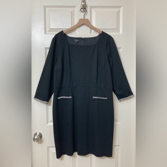 Talbots Dresses & Skirts - Talbots Black Ponte Knit Long Sleeve Tweed Trim A-line Dress 16 Office Academia